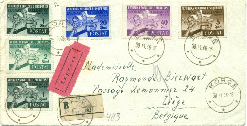 1946 Albania Balkan Games Set Registered Cover