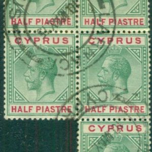 1915 Larnaca Cancel 1/2pi block of 5