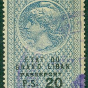 1923 Lebanon 20ps Passport Revenue stamp