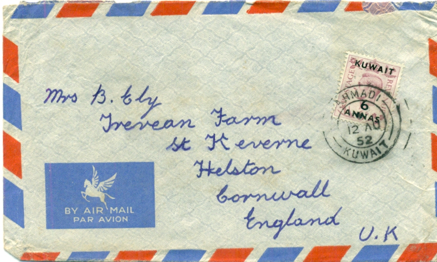 1952 Kuwait Cover Ahmadi to Cornwall