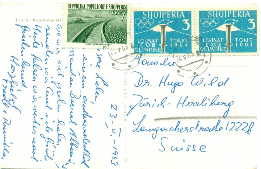 1963 Albania Tirana Postcard to Switzerland - Image 2