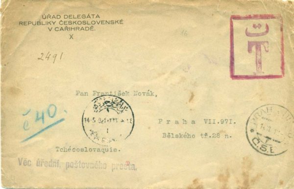 1921 Ottoman Postage Due Cover to Czechoslovakia