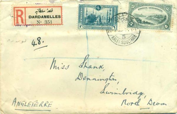 1920 Registered Dardanelles Cover to Devon