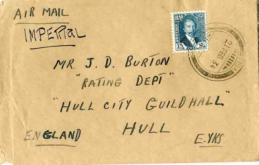 1934 Iraq Sibia Airmail Cover to Hull