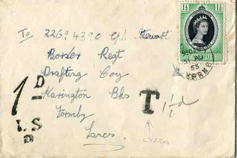 1953 Cyprus Postage Due Cover to England