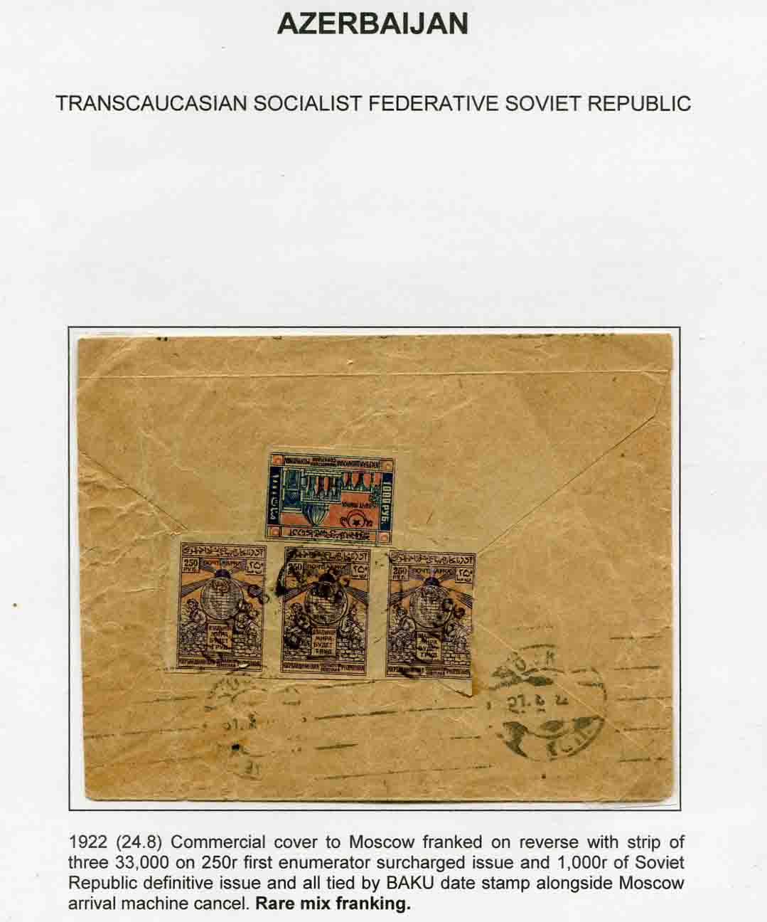1922 Azerbaijan Mixed Franking Cover