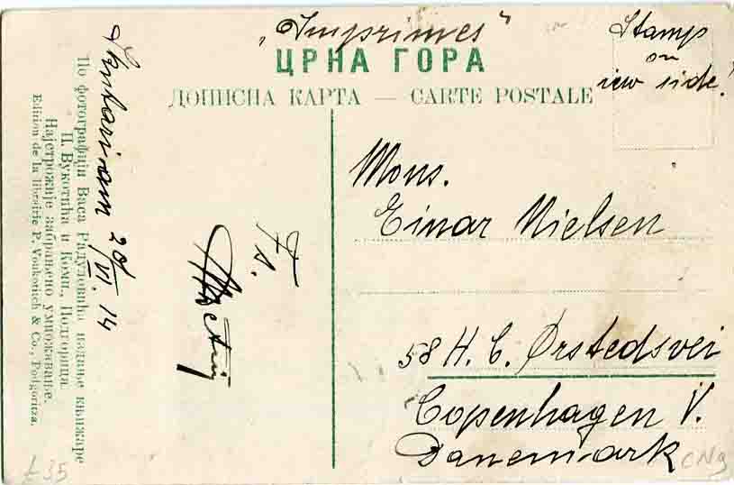 1914 Albania Podgorica Postcard to Denmark - Image 2