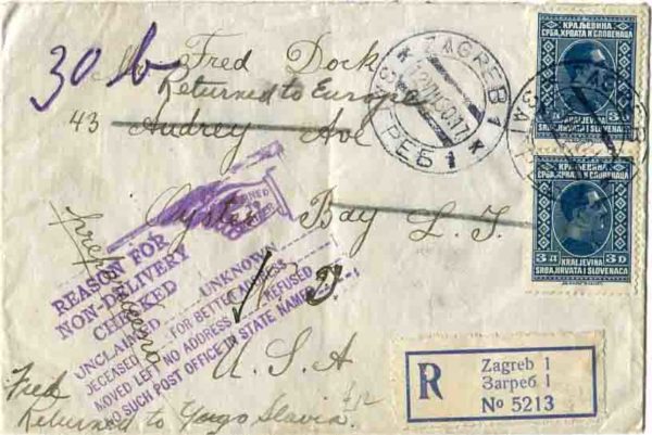 1930 Yugoslavia Registered Cover to USA