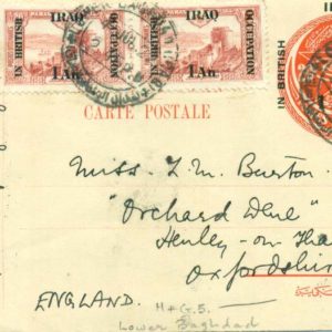 1922 Iraq Br Occ Stationery Card to England