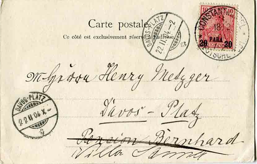 1904 German Hospital Istanbul Card to Davos - Image 2