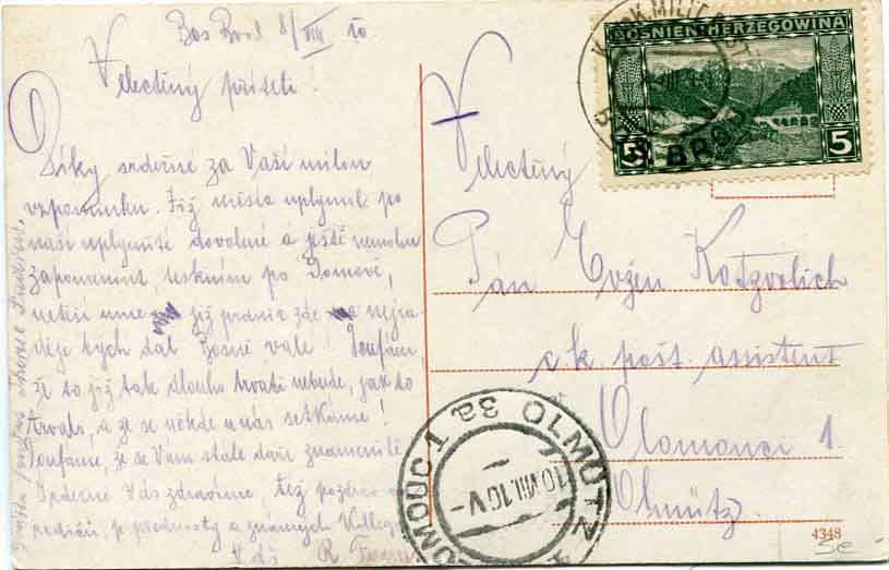 1910 Bosnia Brod Mosque Postcard to Olmutz
