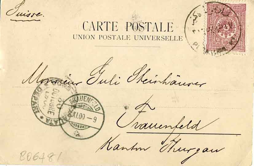 1900 Turkey BURSA Postcard to Switzerland - Image 2