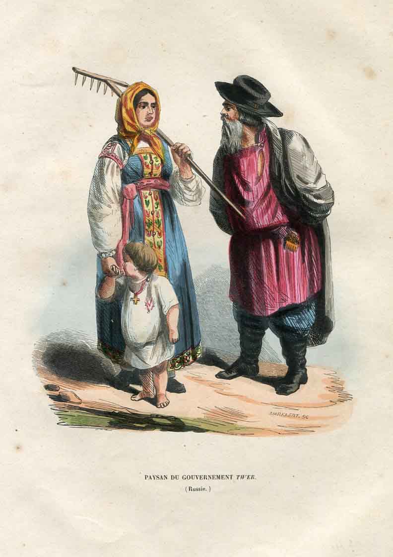 1844 Russia Peasant Woman handcoloured Gravure