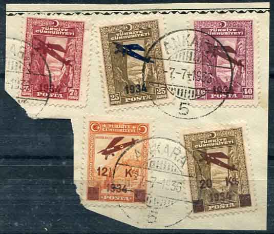 1934 Turkey 1st Aeroplane Used Set