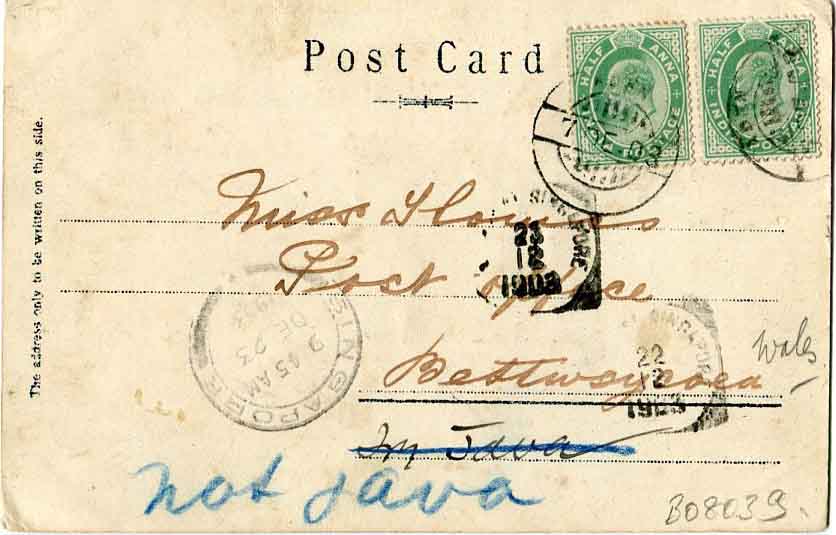 1903 Aden Jail Postcard Missent Indonesia for Wales