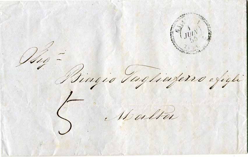 1855 French Levant GALLIPOLI Entire via Smyrna to Malta