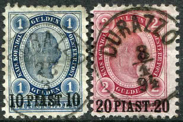 1892 Austria Levant 10pi and 20pi DURAZZO Albania