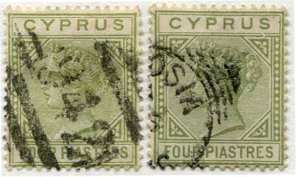 1883 Cyprus QV 4pi two colours Used