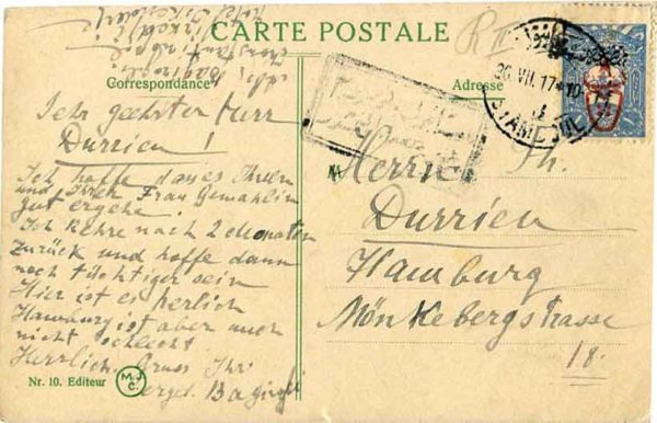 1917 Turkey Istanbul 1pi PTT opt Postcard