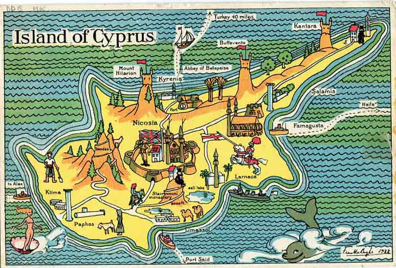 1939 Cyprus PASSED CENSOR Map Postcard
