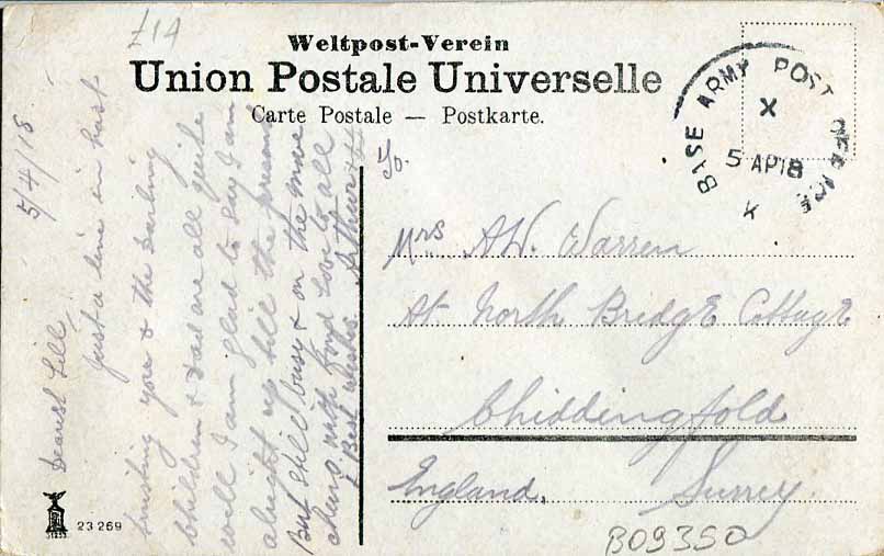 1918 Palestine Jaffa Postcard APO X to England - Image 2