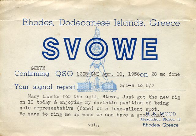 1956 Greece Rhodes QSL Radio Card
