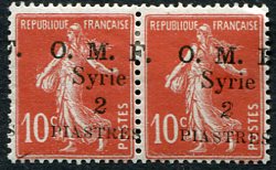 1920 Syria 2pi on 50c Opt Variety MLH pair