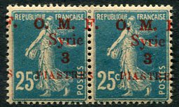 1920 Syria 3pi on 25c Opt Variety MLH pair