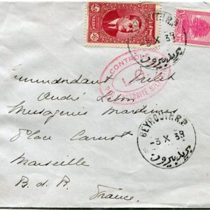 1939 Lebanon Beirut Censored Cover to France