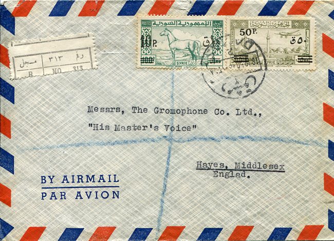 1950 Syria Surcharged Stamps Registered Cover
