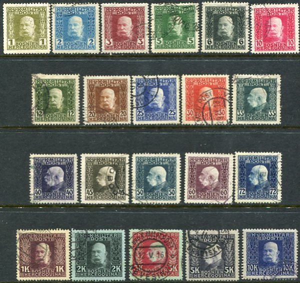 1912 Bosnia Francis Joseph I Used Set of 21