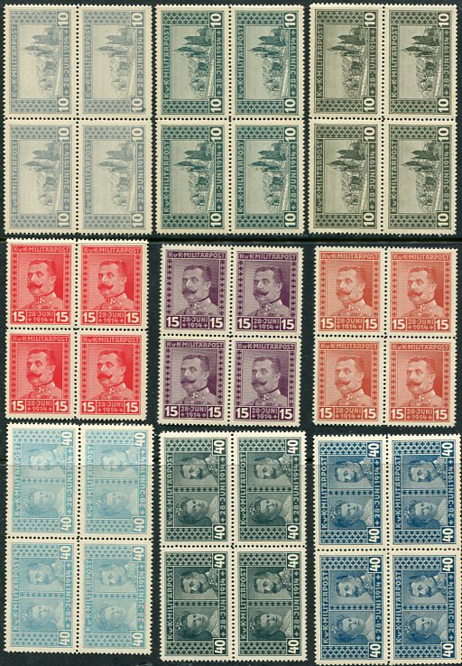 1917 Bosnia Ferdinand Fund Colour Trials Blocks