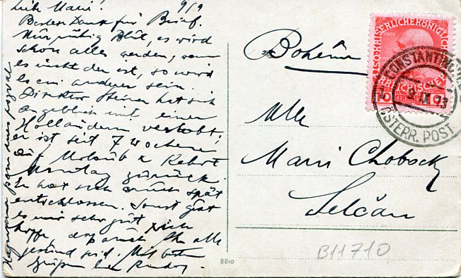 1913 Austria Levant Postcard to Selčan - Image 2