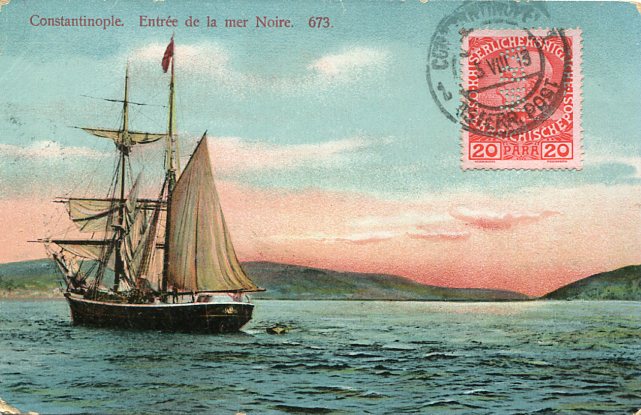 1913 Austria Levant Postcard Perfin MBA to Selčan