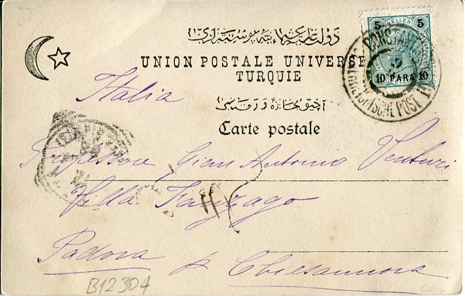 1902 Austrian Levant Istanbul Photocard to Italy - Image 2