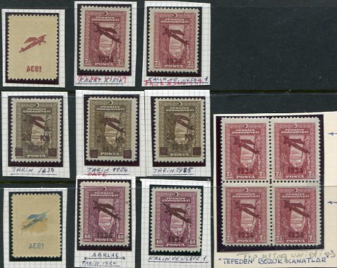 1934 Turkey 1st Aeroplane Errors Study 24 stamps - Image 2