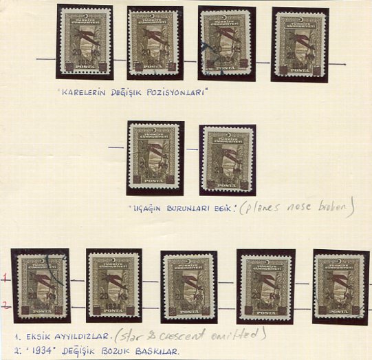 1934 Turkey 1st Aeroplane Errors Study 24 stamps