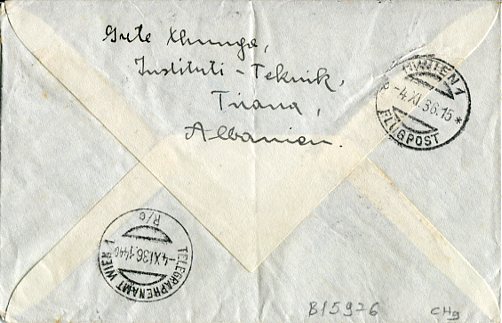 1936 Albania Airmail Cover to Austria - Image 2