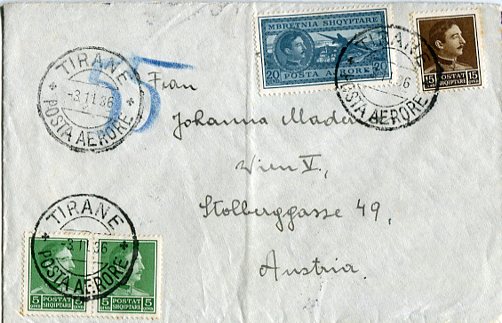 1936 Albania Airmail Cover to Austria