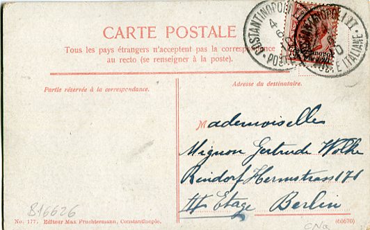 1910 Italian Levant Lighthouse Postcard to Germany - Image 2