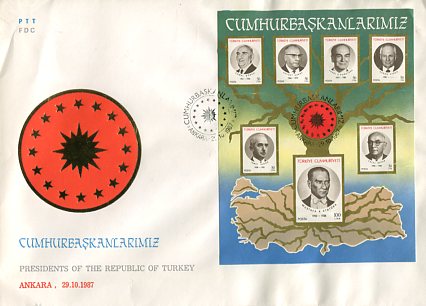 1987 Turkey Presidents Block FDC