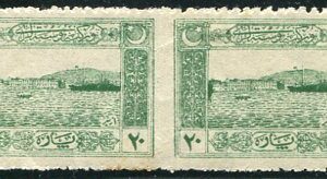 1922 Turkey 20pa Izmir Harbour MLH Imperf Between
