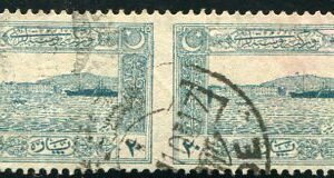 1922 Turkey 20pa Izmir Harbour Used Imperf Between