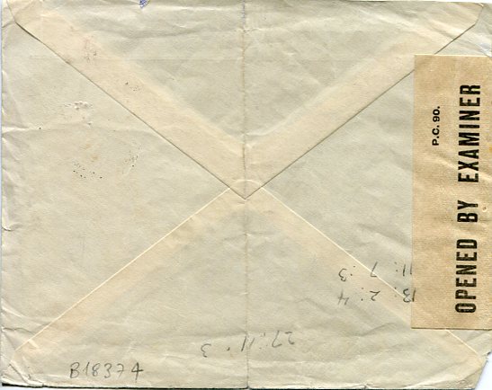 1943 Cyprus M/18 Censor Cover to England - Image 2