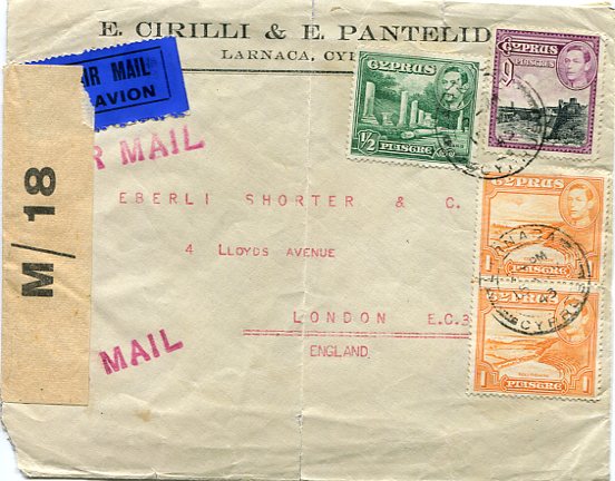 1943 Cyprus M/18 Censor Cover to England
