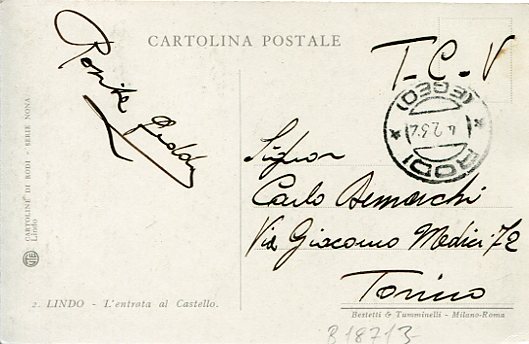 1932 Greece Rhodes Italian Occupation Card - Image 2