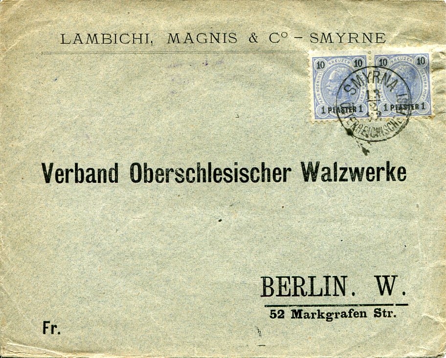 1892 Austria Levant Izmir to Germany