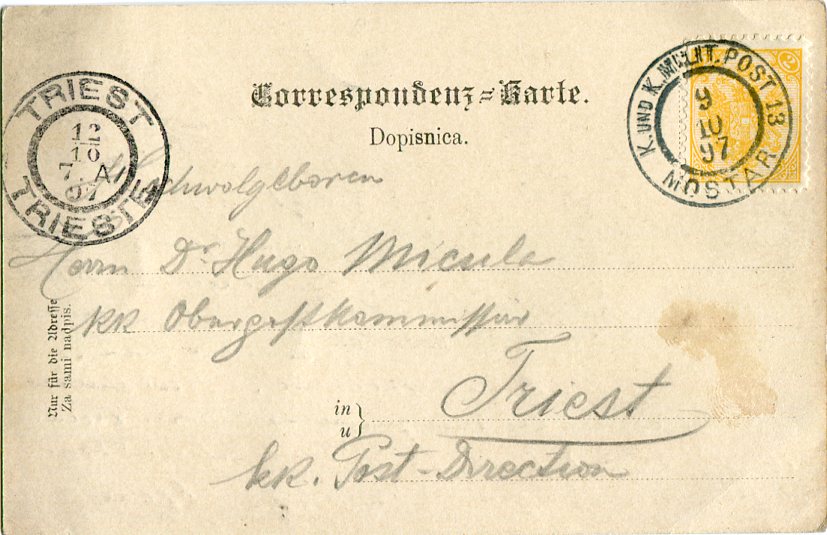 1897 Bosnia Austria Military Mostar to Trieste - Image 2