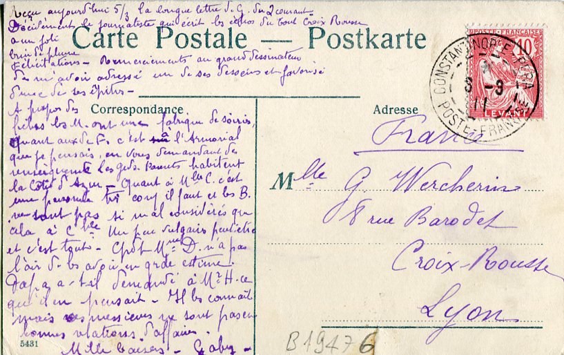 1911 French Levant Istanbul Postcard - Image 2