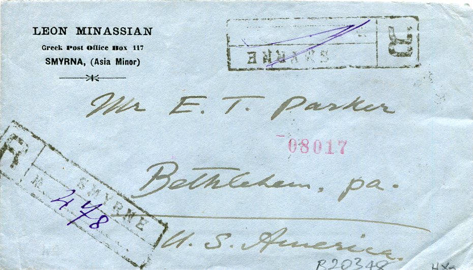1921 Greek Levant Izmir Error Cover to USA - Image 2